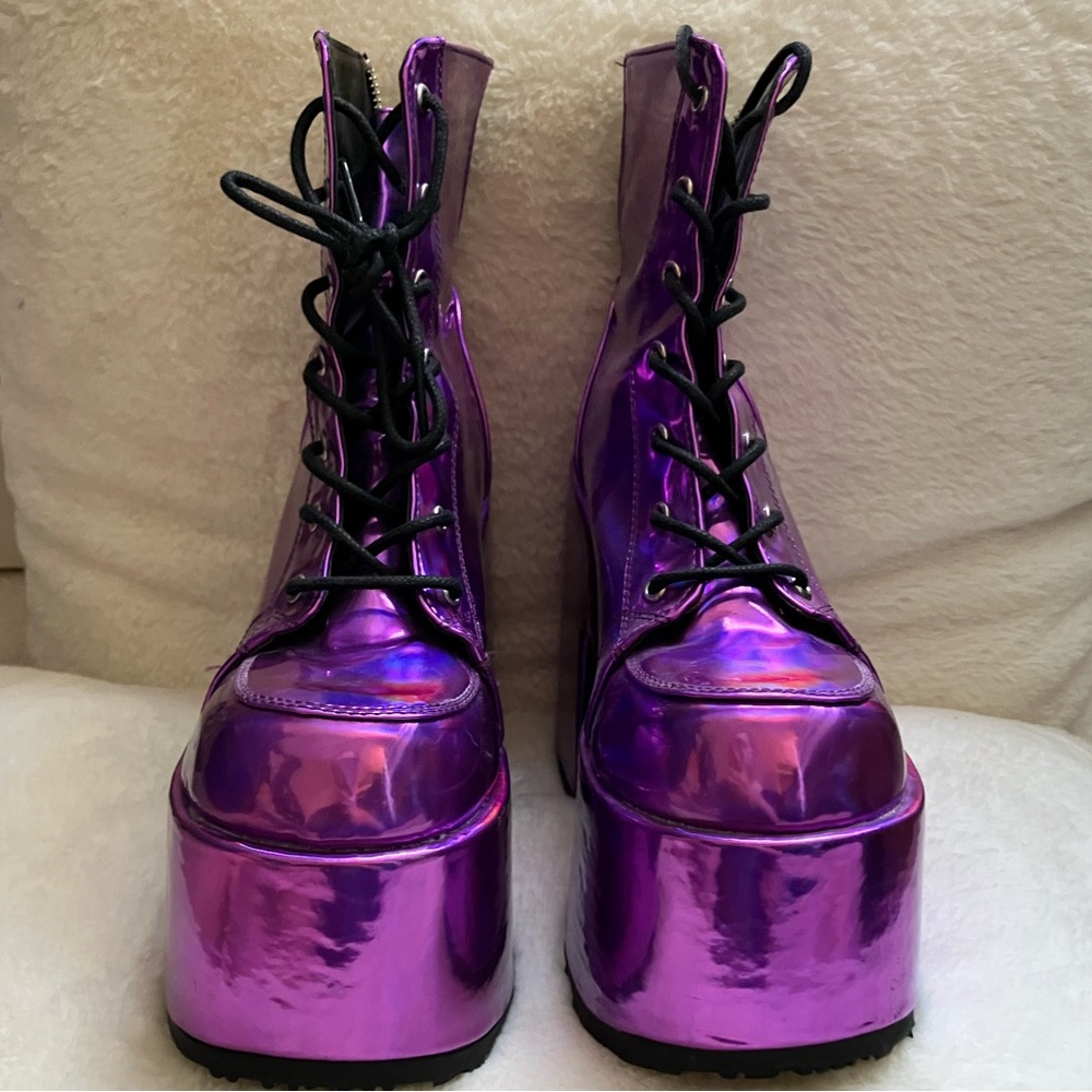 Demonia Holographic/Metallic Purple Platform Boots CAMEL-203 - Picture 8 of 13